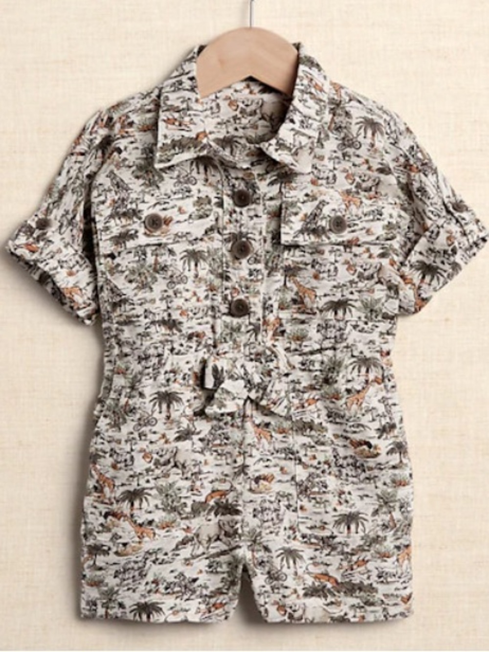 Banana Republic Baby Linen Safari Romper in Zoo Print Size 6-12 Months
